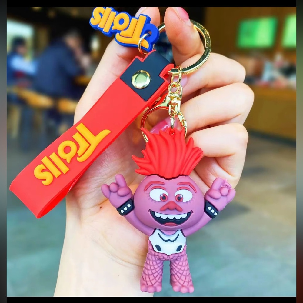 Trolls Character Silicone Keychain -Red-